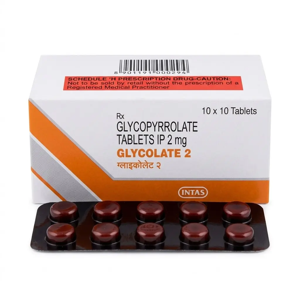 Glycolate 2 — Glycopyrrolate 2 mg, 100 pcs, Intas